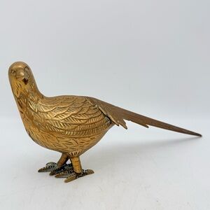 Vintage Brass Bird Figurine - Gold Toned Decorative Pheasant